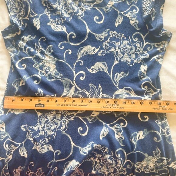 Chaps Ladies Dress XL Blue White Paisley Floral Short Sleeves Read - Picture 9 of 9